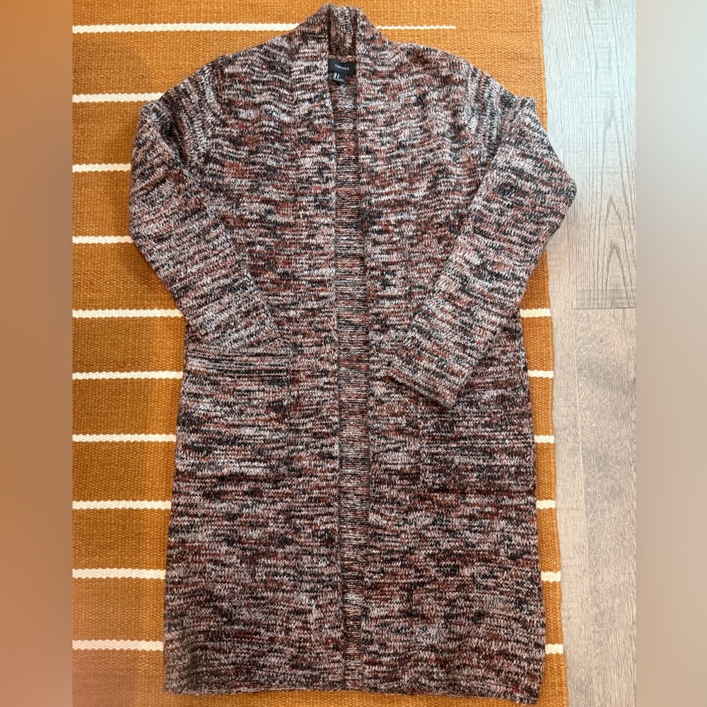 Forever 21 Marled Multicolor Knit Sweater w/ Pockets Open Front Brown Small